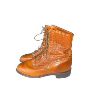 Vintage Justin Packer Lace Up Roper Boots Tan Leather Made USA Women's Size 6.5C